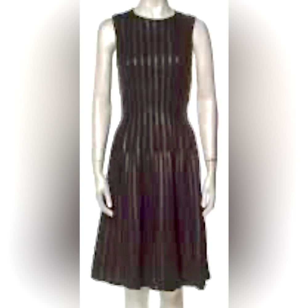 NWT Vakko Sleeveless Leather Stripe A-line Midi Dresss